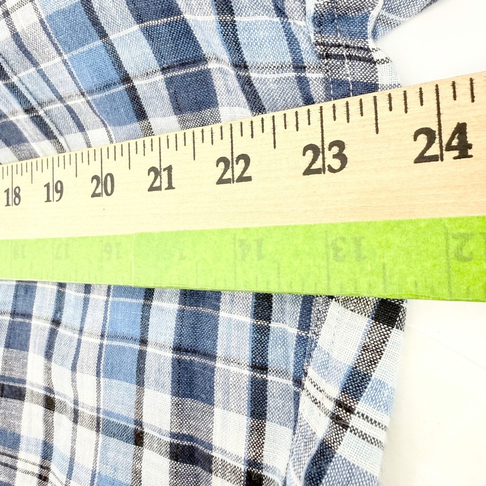 Brooks Brothers Plaid Shirt Mens Medium Blue Linen Blend Button Down Preppy - Picture 5 of 6